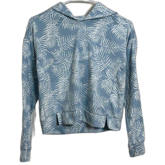 Tops - Freely palm leaf cropped hoodie light blue&white new without tags size Large 24B